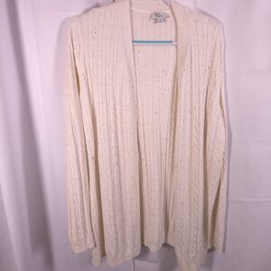 Kim Rogers Womens XL White Cotton Acrylic Open Front Cable Knit Cardigan Sweater